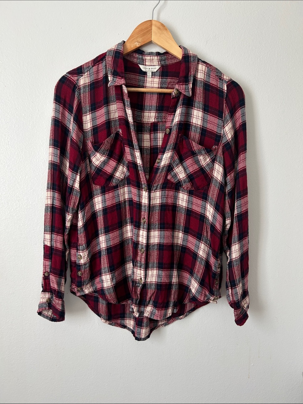 Lucky Brand Red Plaid Button Down Flannel Shirt Small